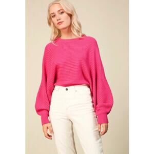 Anthropologie Line & Dot Marija Cropped Puff Sleeve Sweater in Pink, Small